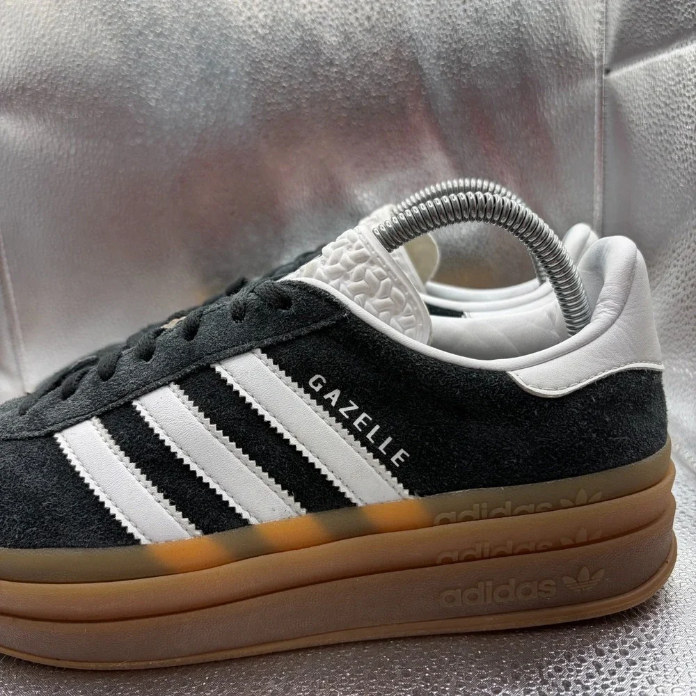 Size 8 Adidas Gazelle Bold Core Black White Gum Low Top Athletic Sneakers IE0876